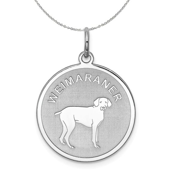 Sterling Silver Laser Etched Weimaraner Dog 19mm Necklace - 18 Inch